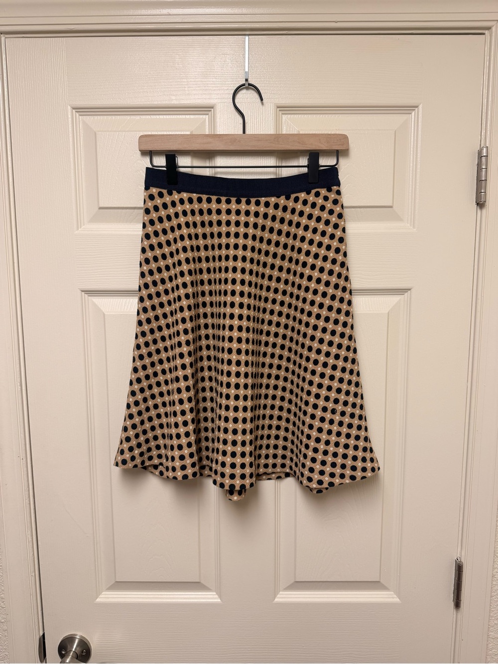 Ann Taylor Tan Skirt with Black Polka Dots